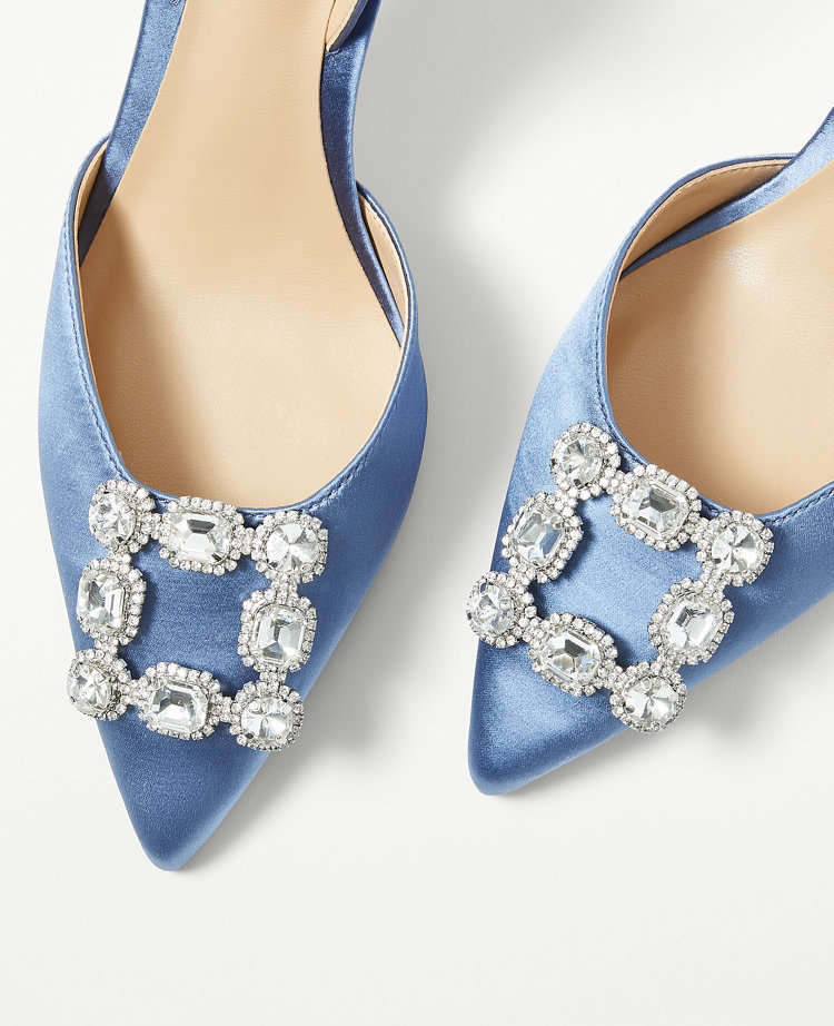 Studio Collection Crystal Buckle Satin Slingback Pumps