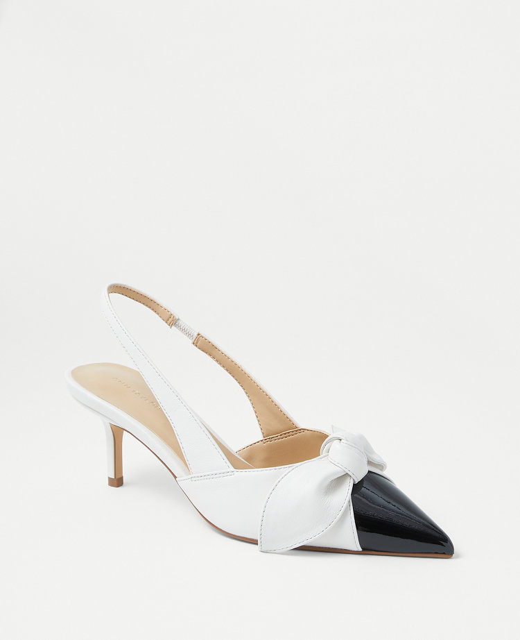 Leather Bow Mid Heel Slingback Pumps