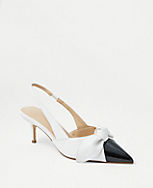 Leather Bow Mid Heel Slingback Pumps carousel Product Image 2