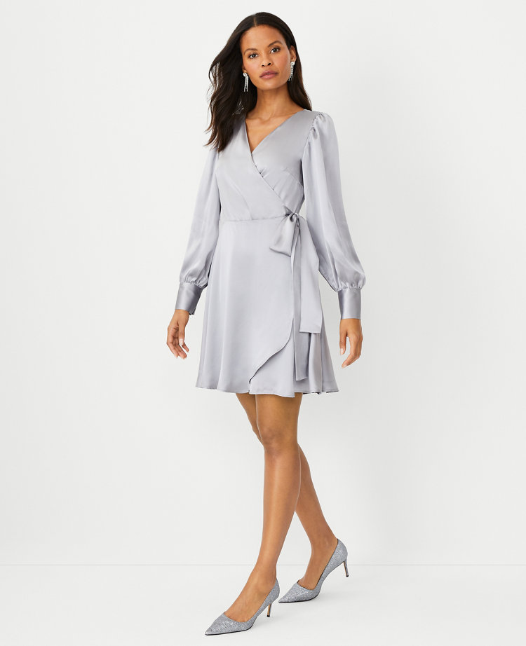 Grey silk 2024 wrap dress