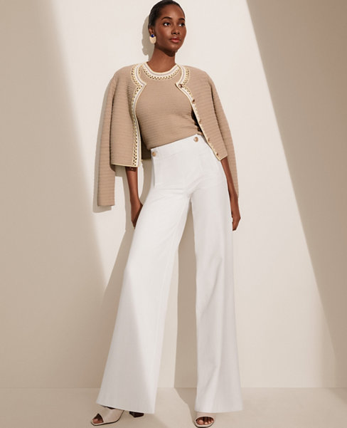 Twill Cropped Wide Leg Pant in Bright White