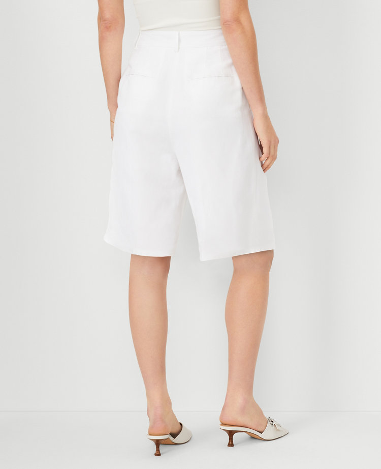 Ann Taylor Pleated Long Shorts Linen Blend White Women's