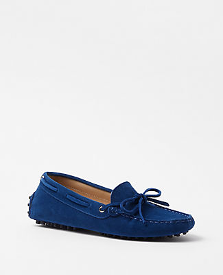 Ann Taylor At Weekend Suede Driving Moccasins In Navy Blue