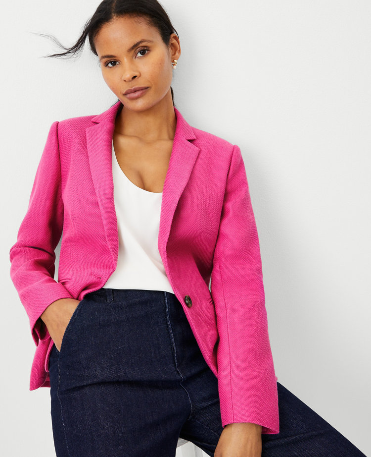 Women's Bright Neon Pink Luxury Fitted Double Breasted Blazer With