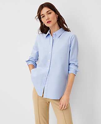 Ann Taylor Petite Oxford Relaxed Perfect Shirt In Light Blue Melange