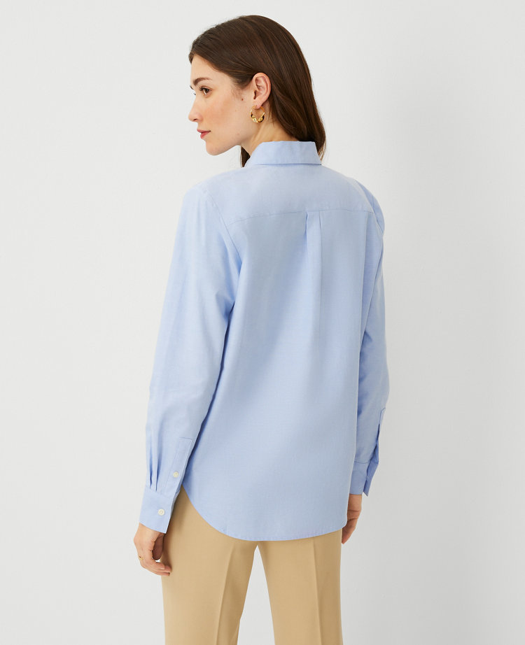 Ann Taylor Petite Oxford Relaxed Perfect Shirt Light Blue Melange Women's