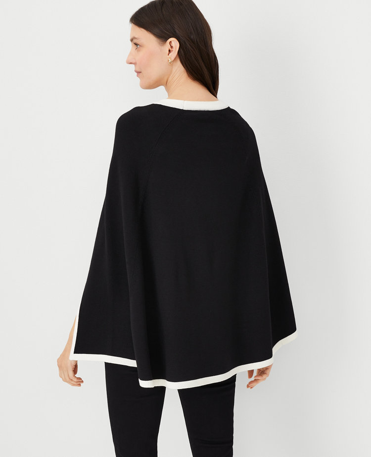 Colorblock Button Neck Poncho