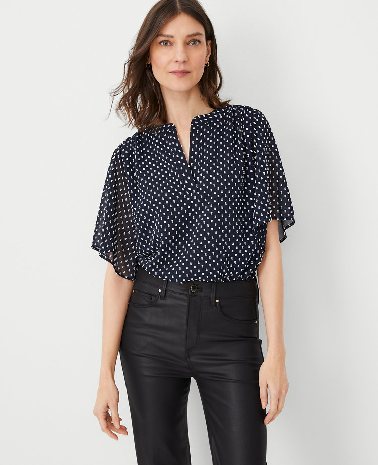 Clip Shirred Split Neck Popover