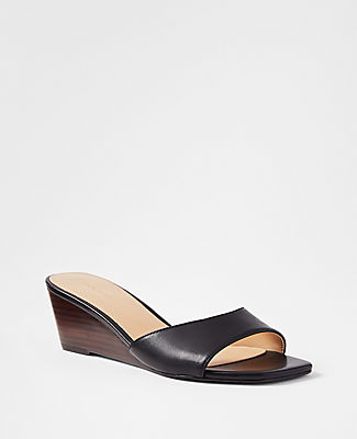Ann Taylor Leather Low Wedge Sandals In Black