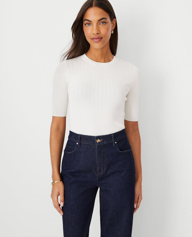 Ribbed Elbow Sleeve Sweater Tee