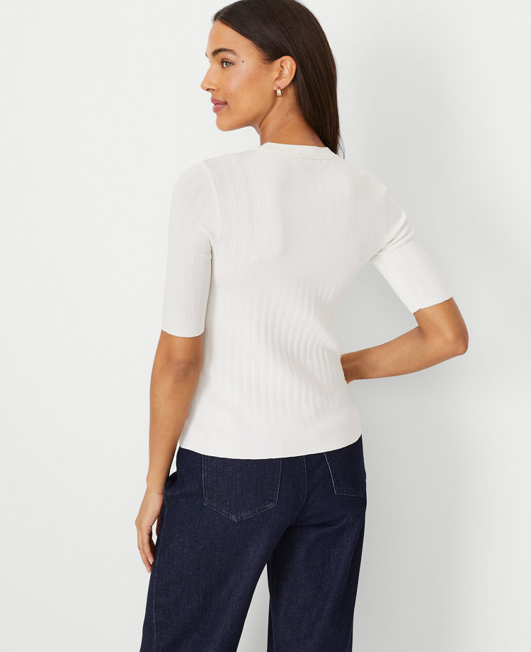 Ribbed Elbow Sleeve Sweater Tee