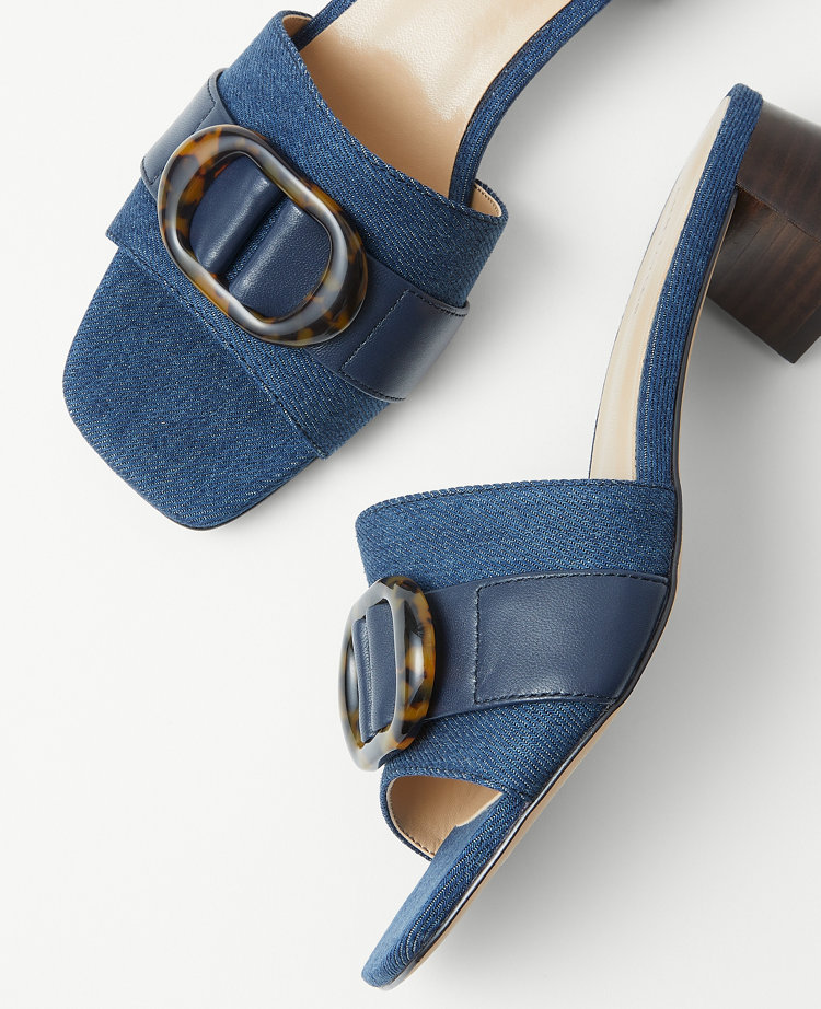 Denim Tortoiseshell Print Buckle Strap Sandals