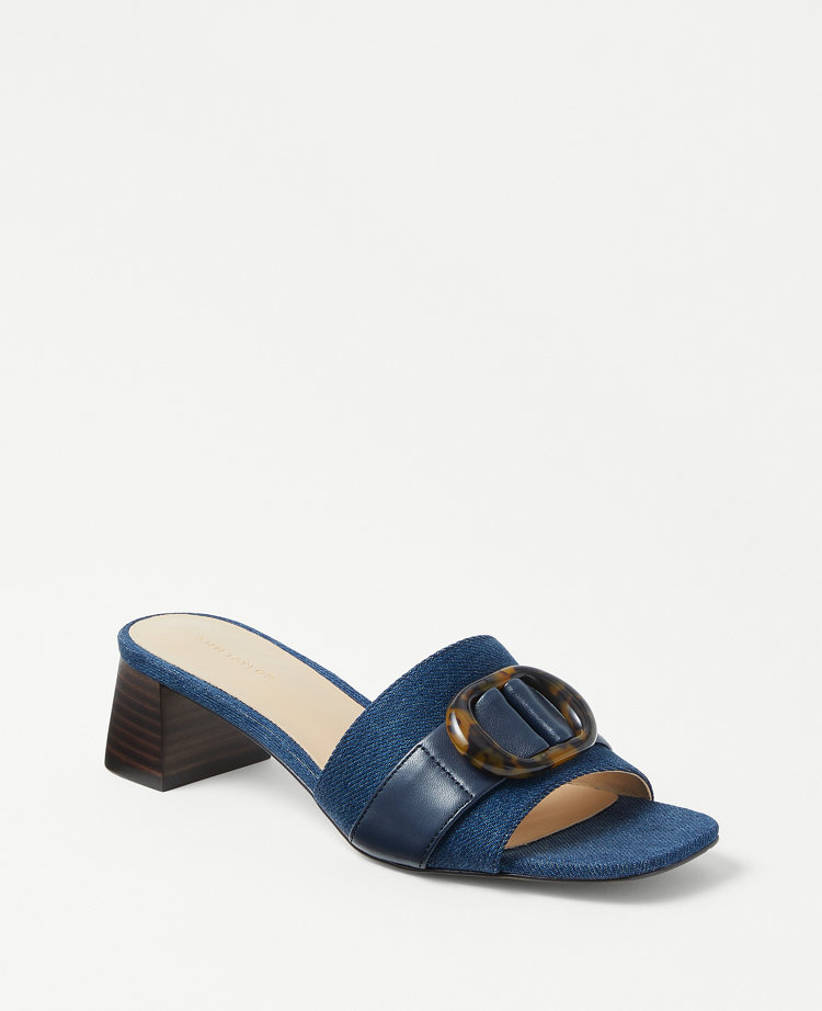 Denim Tortoiseshell Print Buckle Strap Sandals