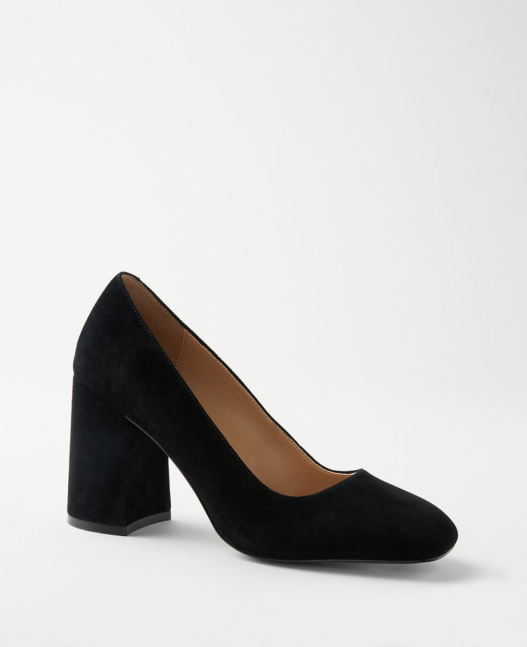 Suede High Block Heel Pumps