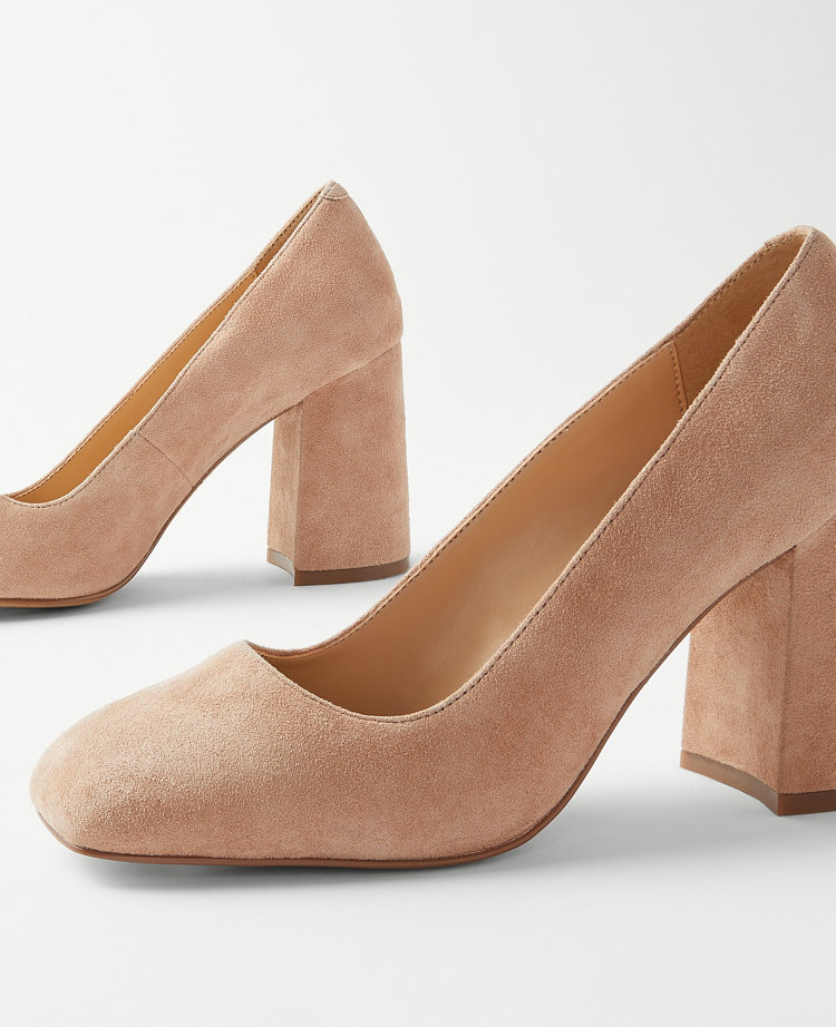 Suede High Block Heel Pumps