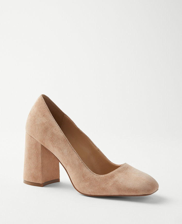 Suede High Block Heel Pumps