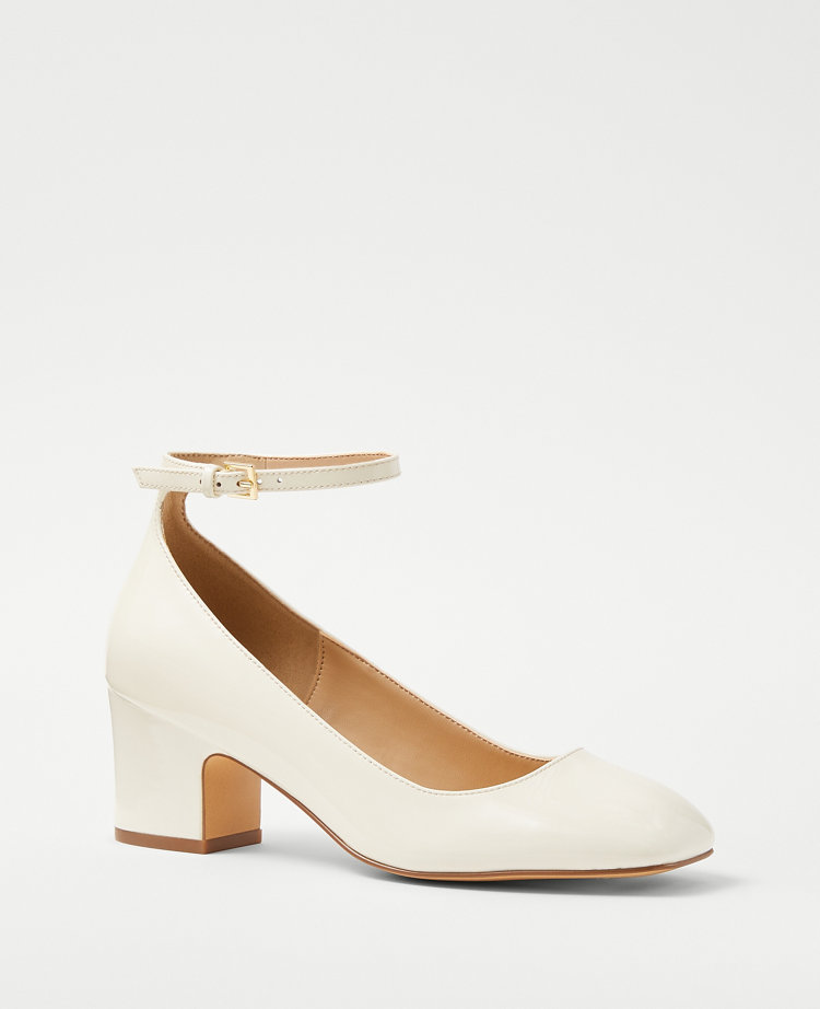 Patent Ankle Strap Block Heel Pumps