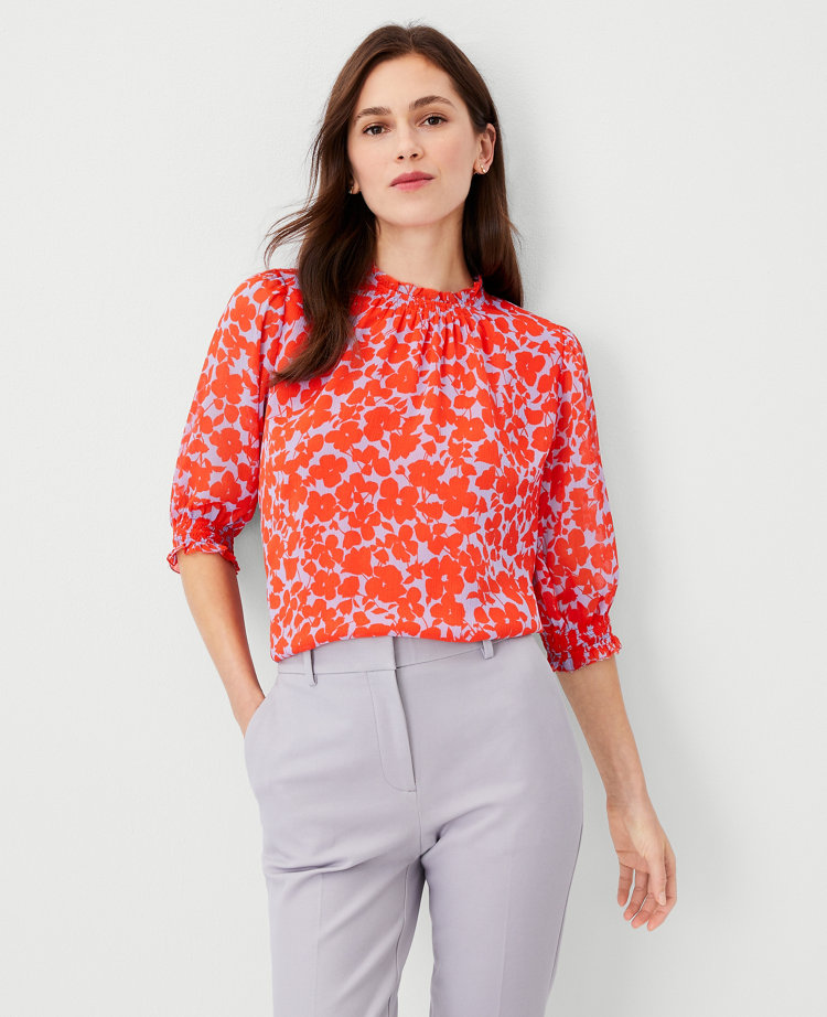 Ann Taylor Floral Blouson Knit Wrap Top