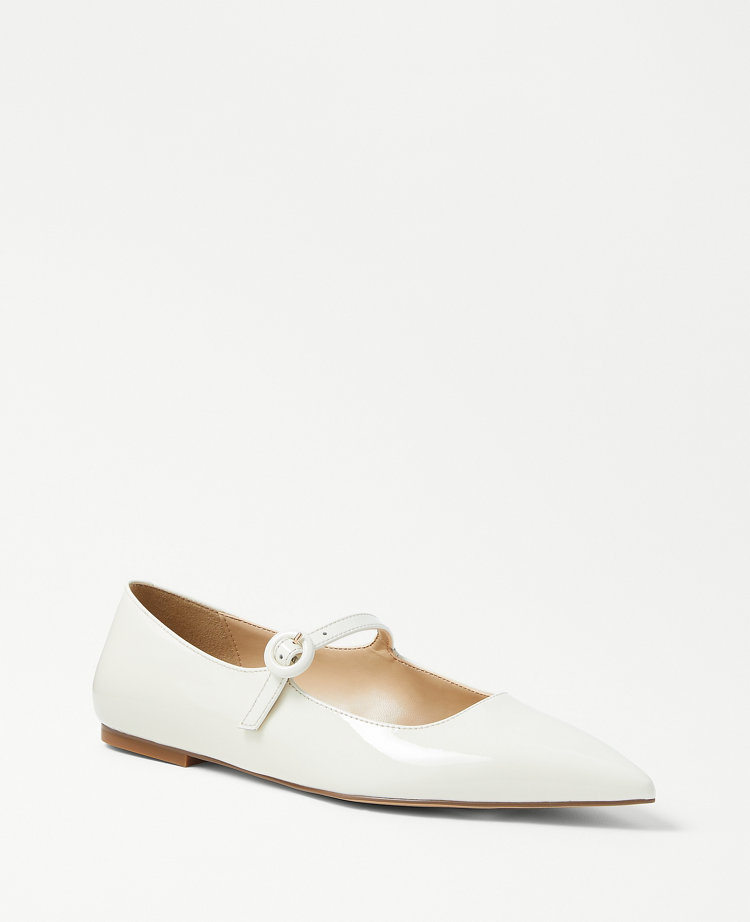 Ann Taylor Patent Mary Jane Flats Winter White Women's