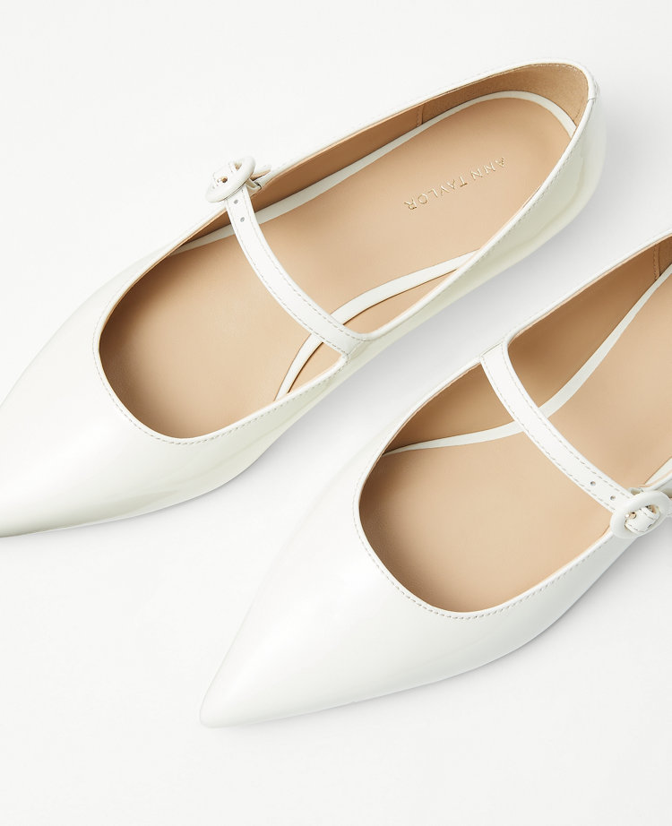 Ann Taylor Patent Mary Jane Flats Winter White Women's