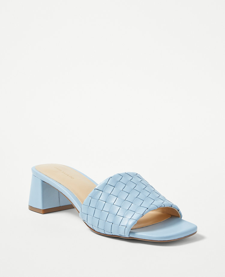 Ann Taylor Woven Strap Leather Block Heel Sandals