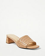 Woven Strap Leather Block Heel Sandals carousel Product Image 1
