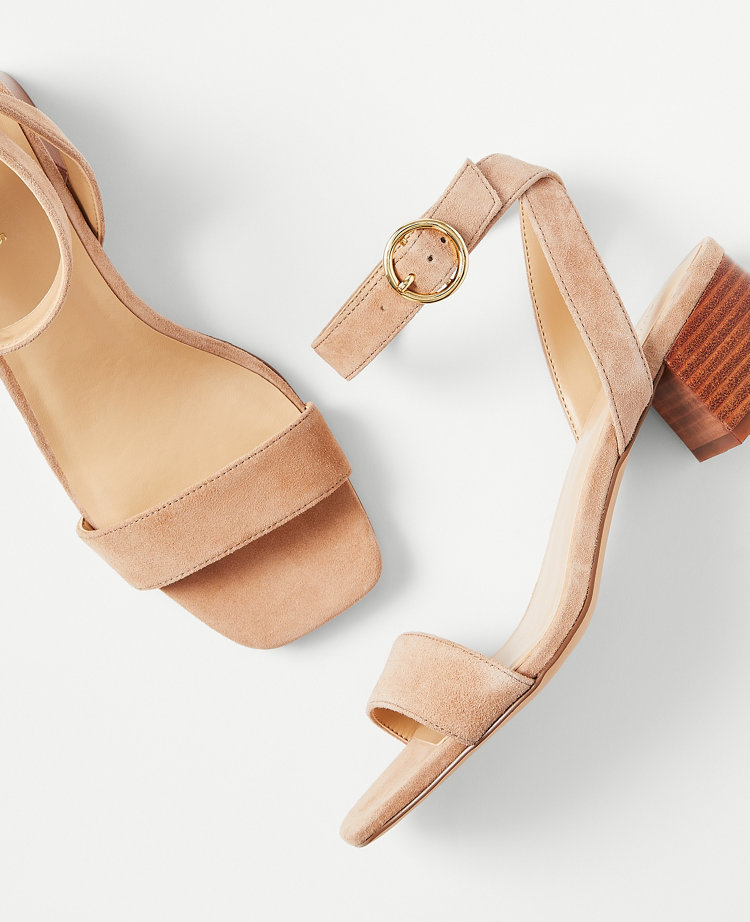 Suede Mid Block Heel Sandals