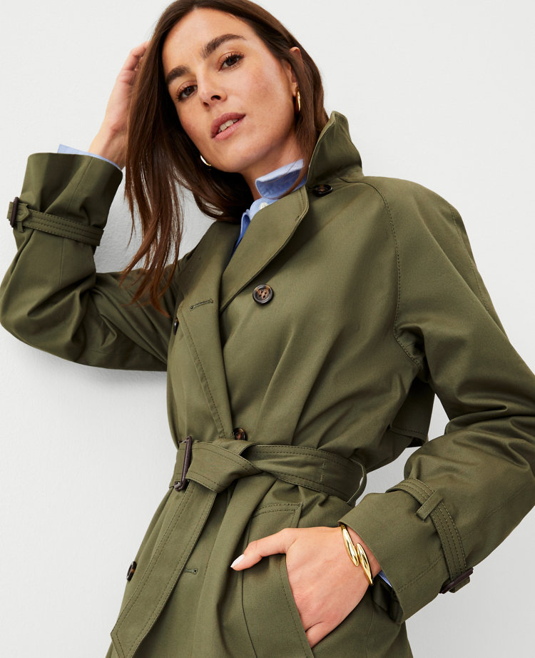 Ann Taylor Relaxed Raglan Trench Coat Green Kalamata Women's