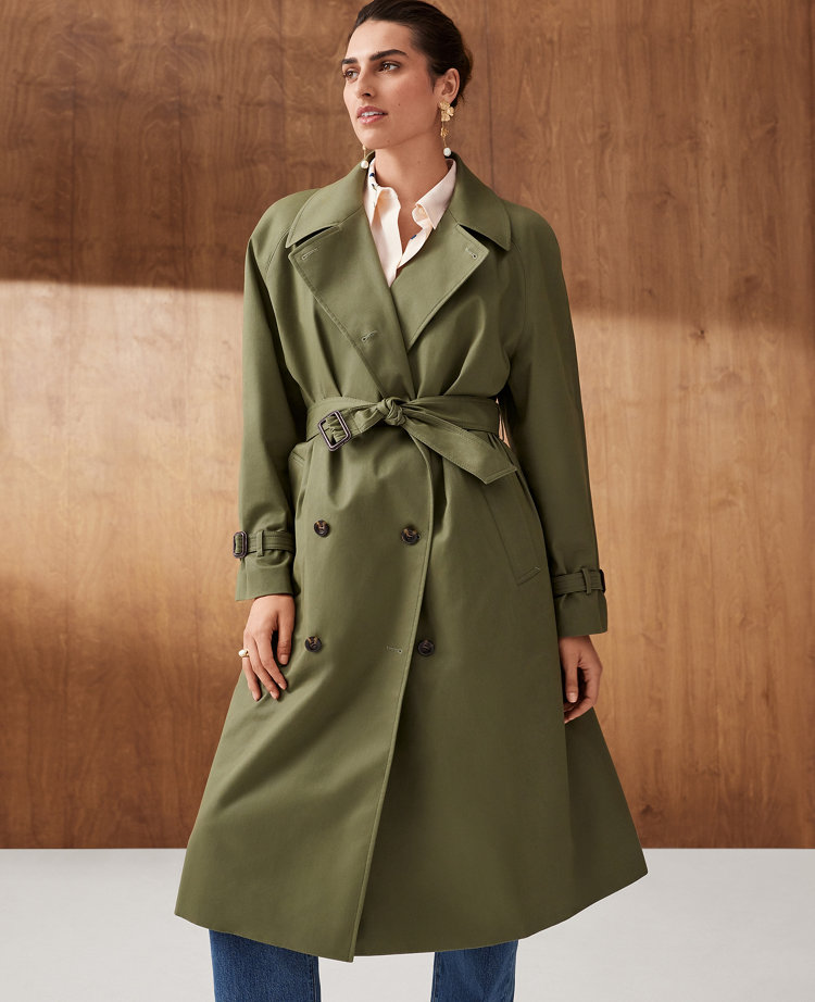 Ann Taylor Relaxed Raglan Trench Coat Green Kalamata Women's