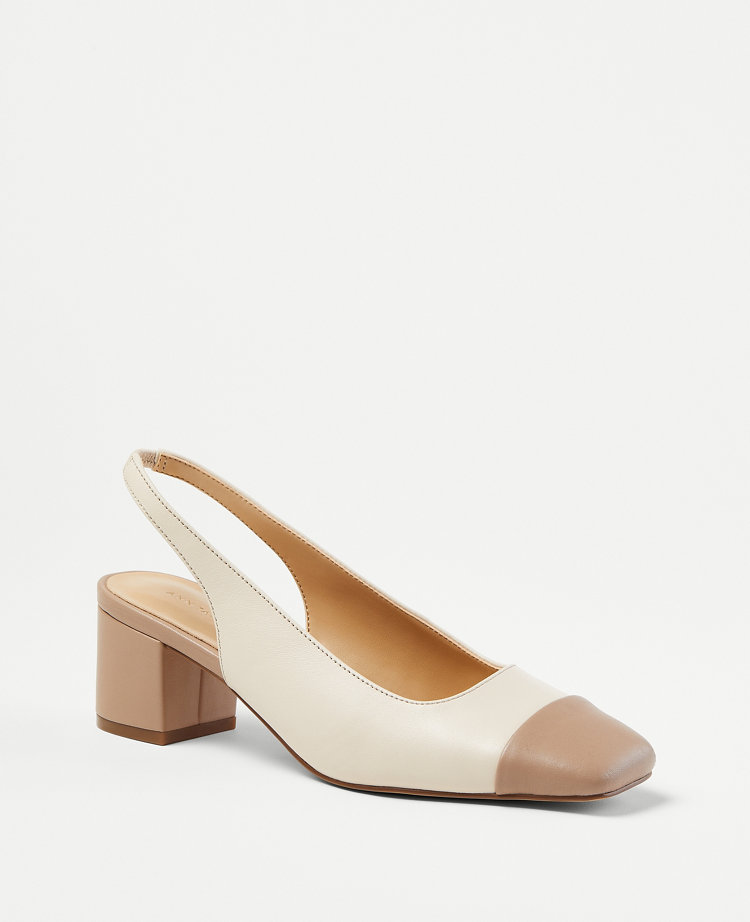 Leather Cap Toe Block Heel Pumps