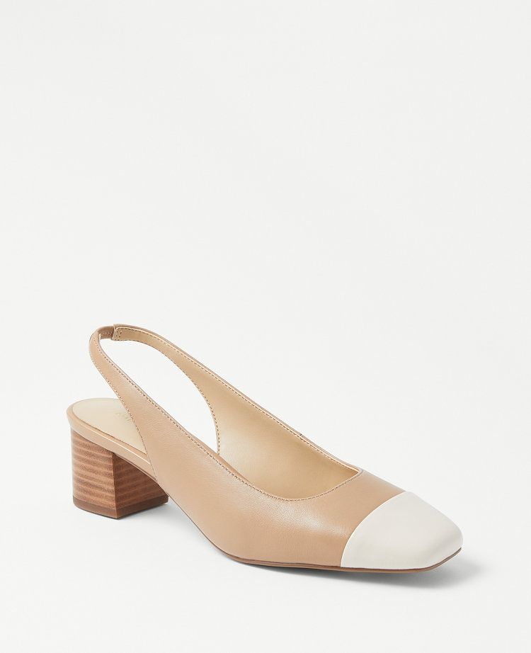 Leather Cap Toe Block Heel Pumps