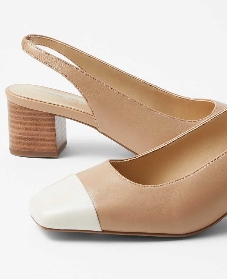 Leather Cap Toe Block Heel Pumps