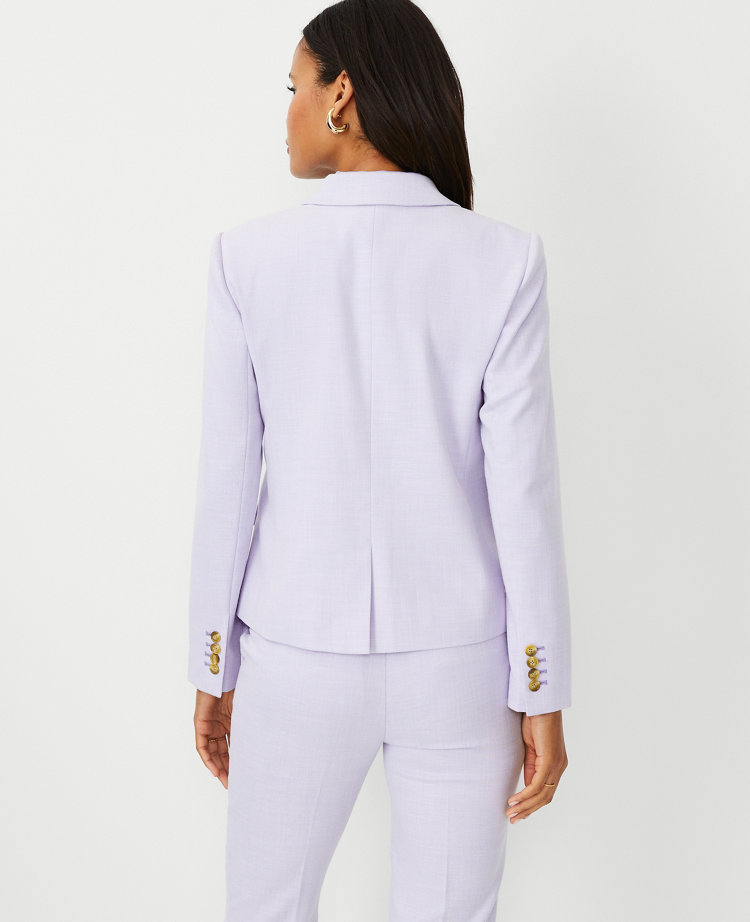 The Petite Long Fitted Notched One Button Blazer in Fluid Crepe