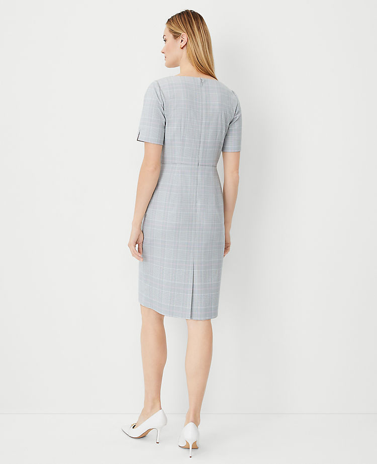 The Elbow Sleeve Square Neck Dress in Plaid