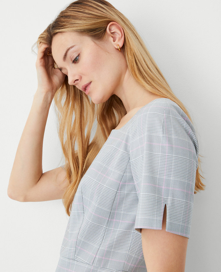 The Elbow Sleeve Square Neck Dress in Plaidimage number null