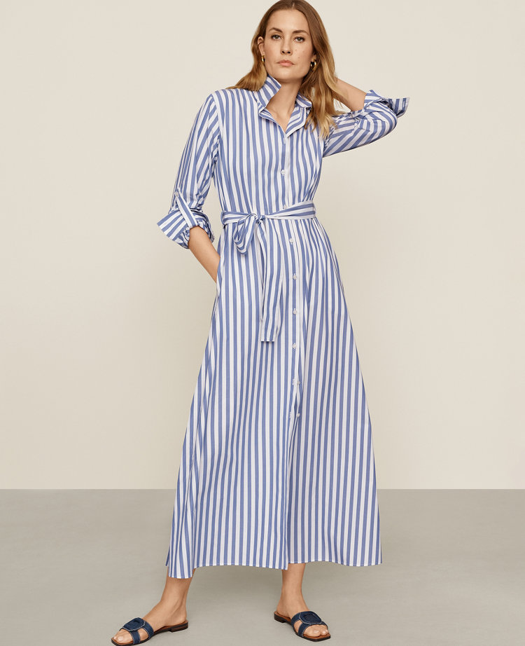 Button front striped outlet dress