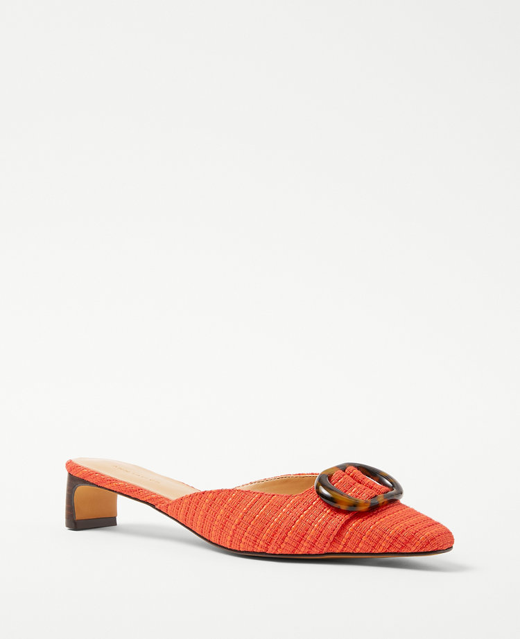 Straw Tortoiseshell Print Buckle Mule Pumps