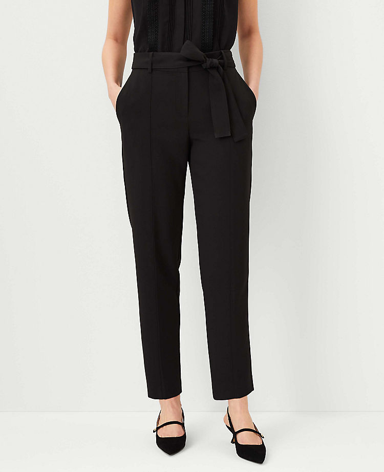 The Petite Tie Waist Ankle Pant in Crepe