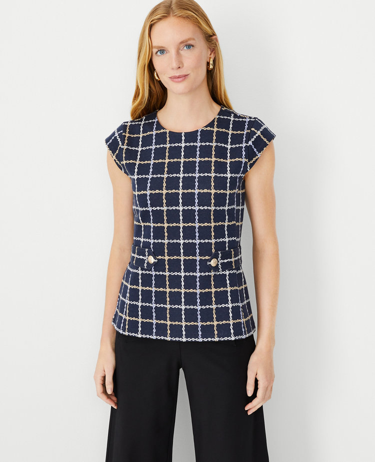 Windowpane Button Waist Top