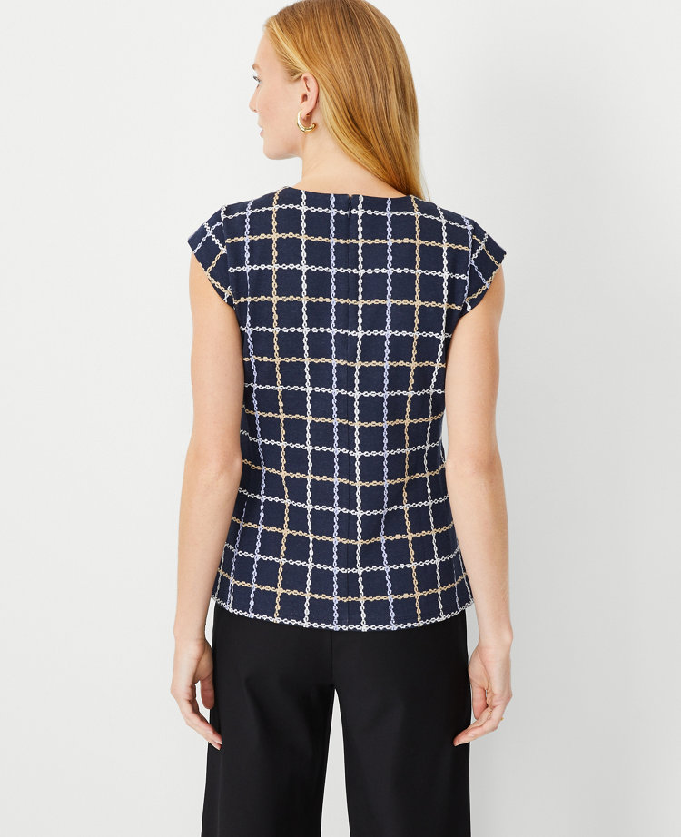 Windowpane Button Waist Top