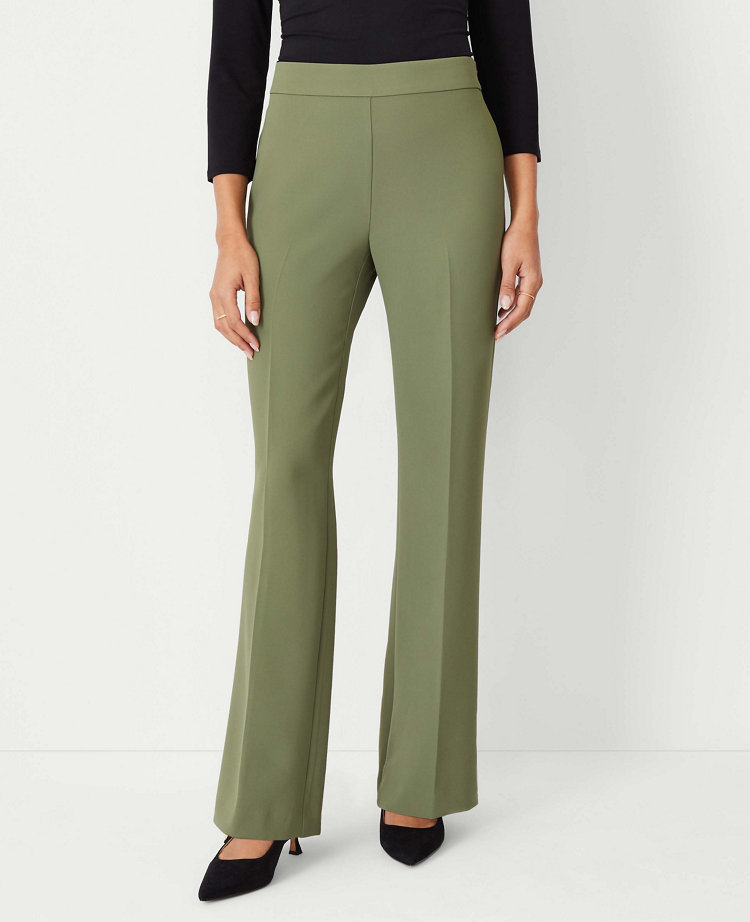 Olive Green Zip Up Flare Trousers