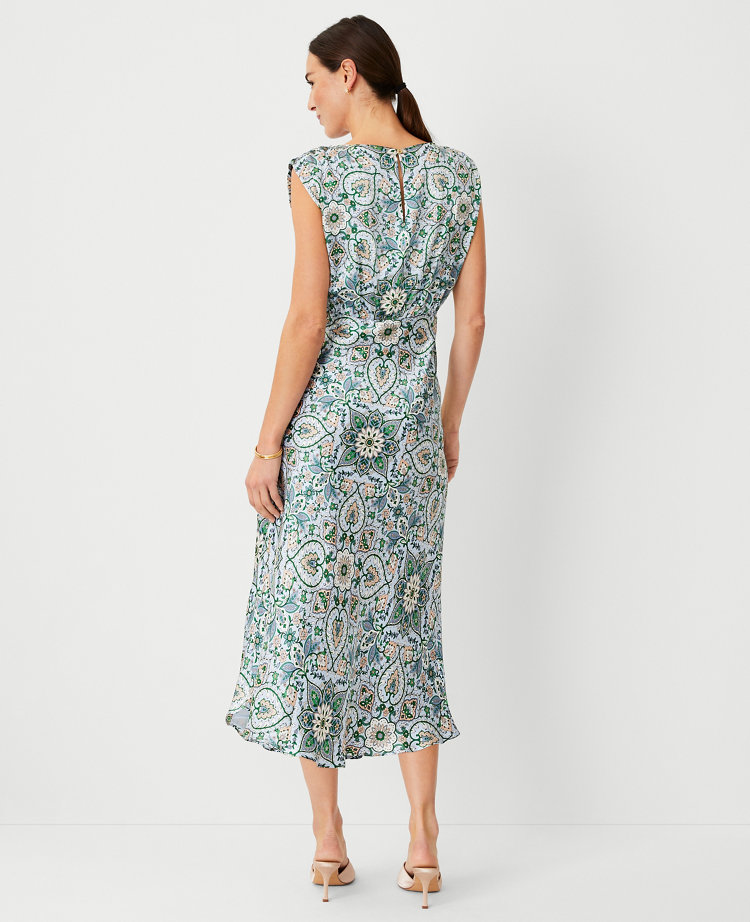 Studio Collection Floral Silk Boatneck Flare Dress