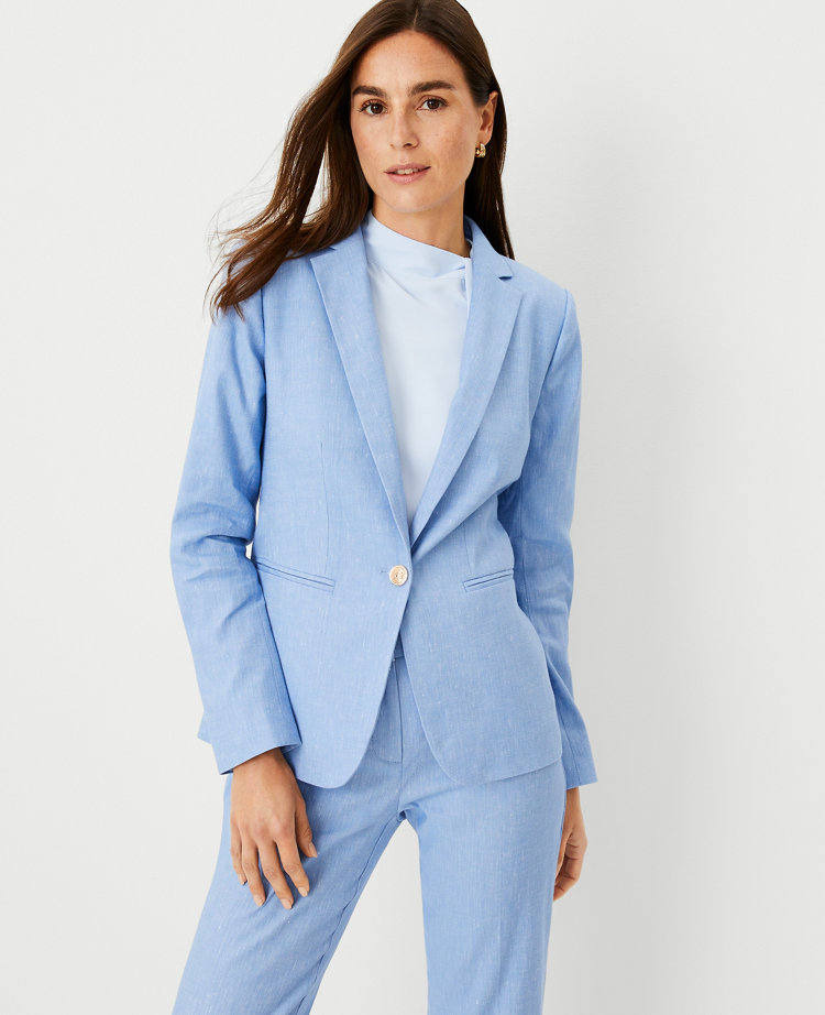 Ann Taylor The Petite Hutton Blazer Chambray Linen Blend