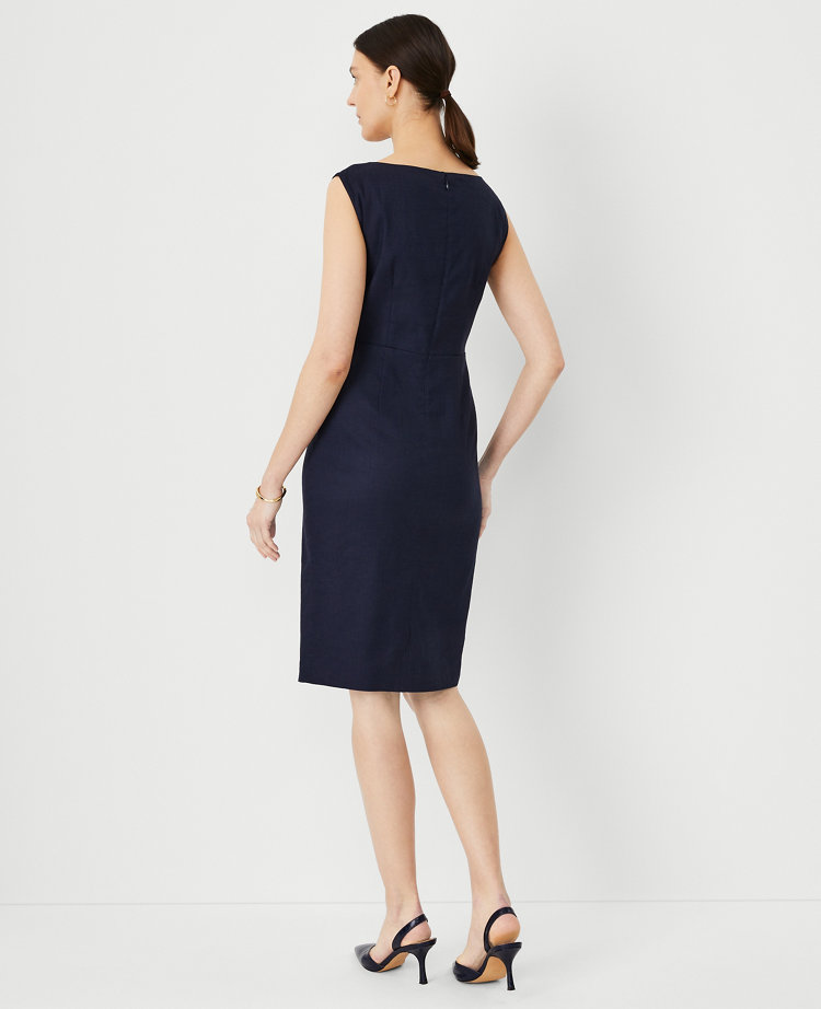 Petite Linen Blend Boatneck Sheath Dress