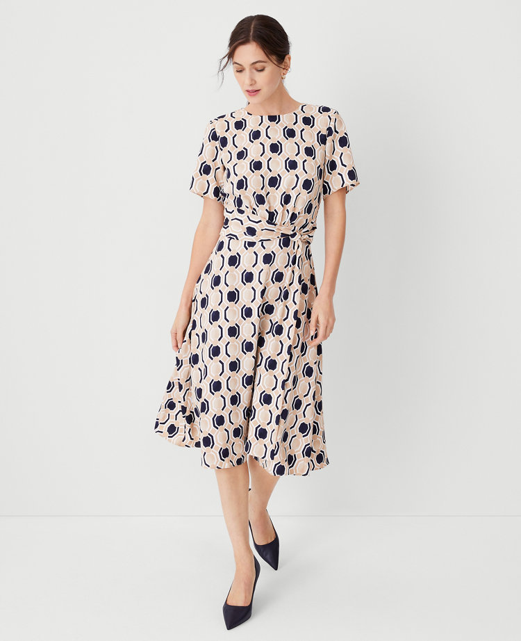 Ann Taylor Petite Geo Belted Twist Flare Dress