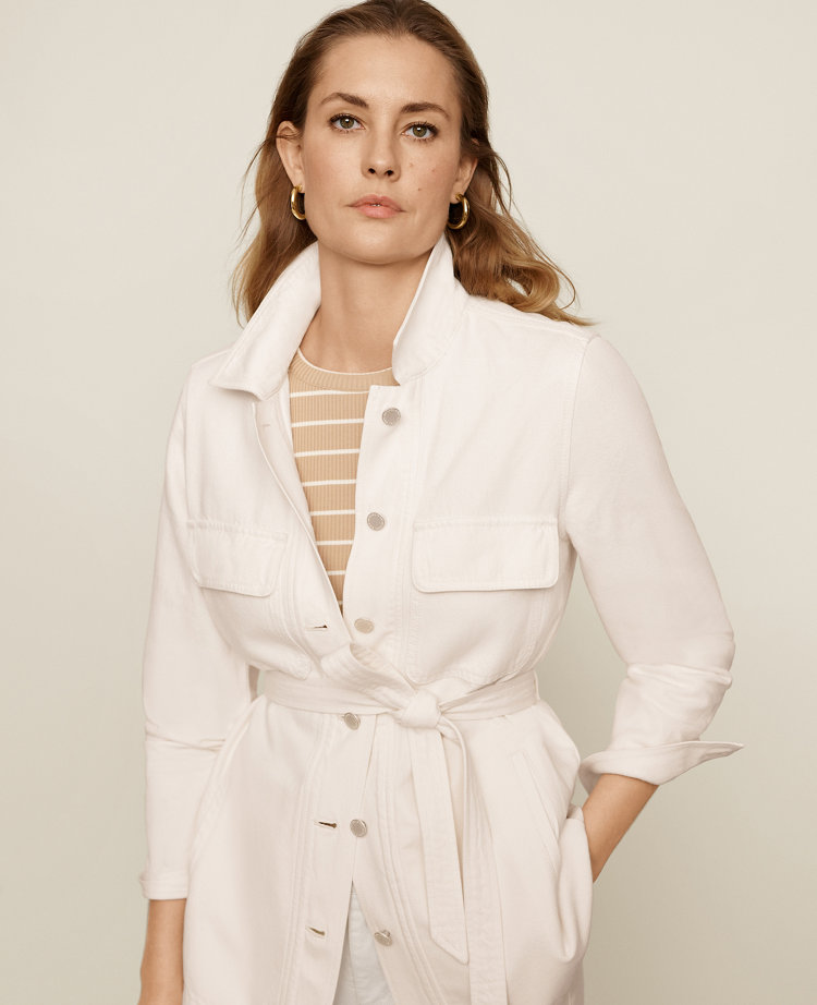 Petite AT Weekend Belted Denim Jacket in Ivory