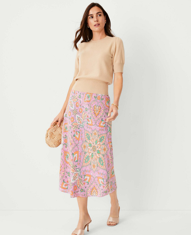 Floral Tile Bias Slip Skirt