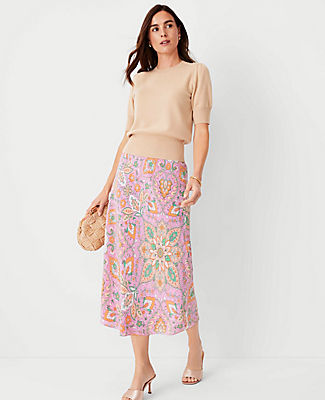 Ann Taylor Studio Collection Floral Silk Bias Midi Slip Skirt