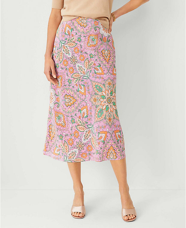 Studio Collection Floral Silk Bias Midi Slip Skirt