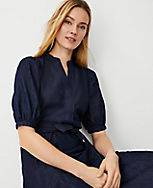 Chambray Puff Sleeve Belted Shirtdress carousel Product Image 3